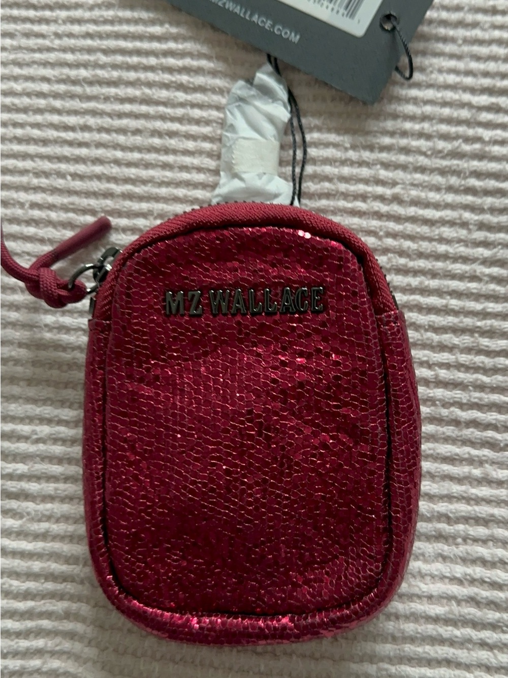 MZ Wallace METRO LINK POUCH-ROUGE METALLIC TEXTURED LEATHER